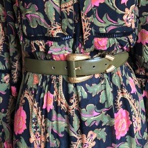 Vintage olive green leather belt M